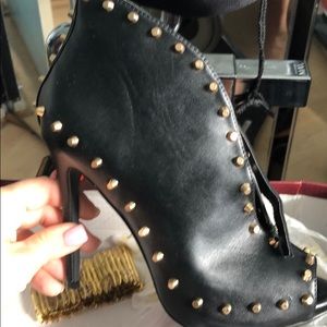 Lilliana black gold studded open toe bootie